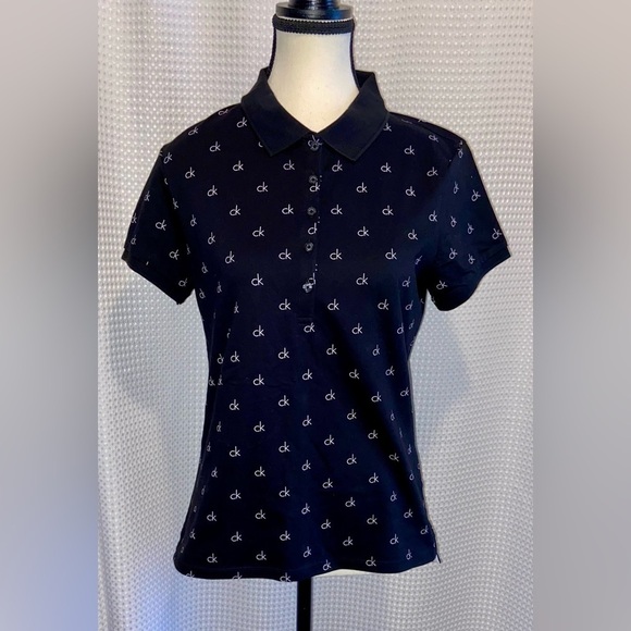 Women’s Calvin Klein Jeans all over logo‎ black polo size medium - Picture 1 of 9
